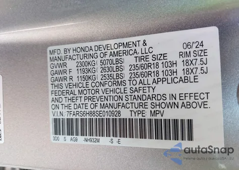 2025 Honda Cr-V Hybrid Sport-L from USA, damaged, VIN 7FARS6H88SE010928